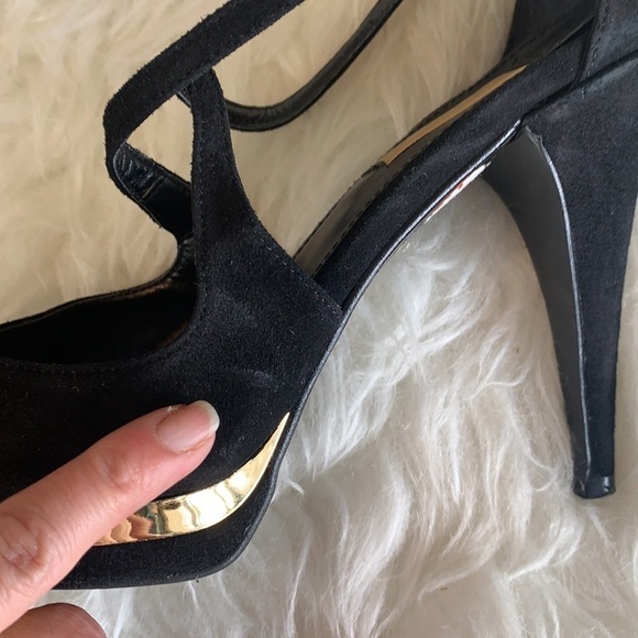 ZARA Women’s Black Suede Gold Heel Open Toe Shoes Size EU 39 - Picture 11 of 15